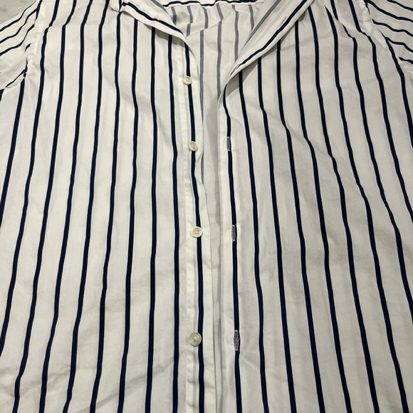 Zara Women's navy and White Striped Button Down Shirt. Almost never worn - Picture 2 of 3